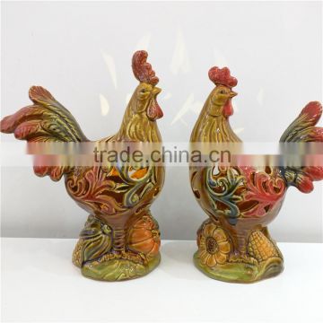 Wholesale porcelain rooster , Glazed harvest ceramic rooster , harvest rooster with LED light