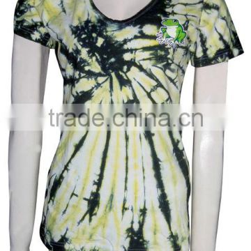 T-Shirt women cotton mix lycra tie-dye with frog