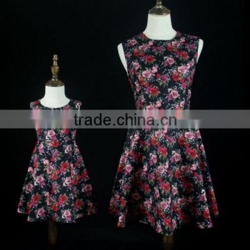 Custom Fashion Sleeveless Floral Printed Family Matching Outfit Mother And Daughter Matching Dresses