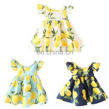 Actively Baby Girls Dress Lemon Printed Ruffle Summer Kids Clothes Dress