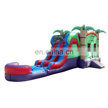 Inflatable Tropical Rush Bounce House Double Lane Water Slide Combo For Kids