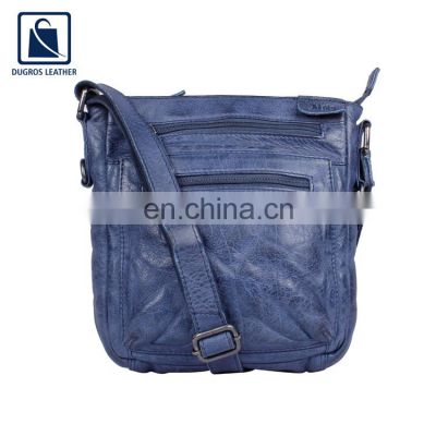Anthracite Fittings Vintage Style Cotton Lining Material Genuine Leather Side Bag with Zip Closure Type