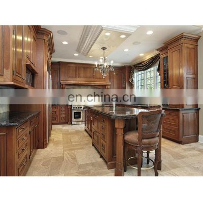 Luxury design dark wood island table vintage best quality kitchen cabinets