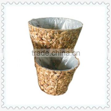 round woven water hyacinth plant basket