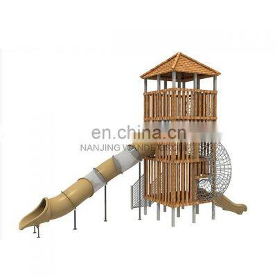 Large Wooden Tower Amusement Park Kids Game Rides Outdoor Plastic Slide Playground Playsets Equipment for Shopping Mall