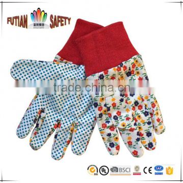 FTSAFETY 100% Cotton flower gardening glove with knit wrist for lady