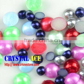 Mixed color hot sale heat transfer half pearl, plastic material flatback round hot fix