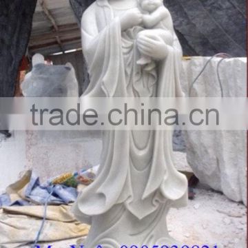 Guanyin Female Buddha Statue White Marble Stone Hand Carving Sculpture For Pagoda, Cave, Temple No 66