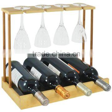 Natural Bamboo Wine Bottle and Glass Holder Kitchen Stemware Display Storage