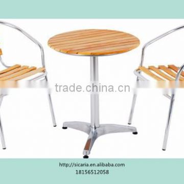 WOOD OUTDOOR DINING SET WITH ONE TABLE AND TWO CHAIRS