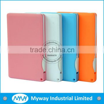 MYWAY hot OEM full color printing 1420mah credit card power bank/ power bank charger with iphone battery