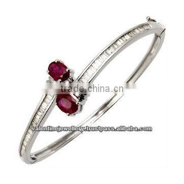 Baguette diamonds oval ruby bangle bracelet, Gold bracelets bangles design, Women gemstone bracelet jewelry