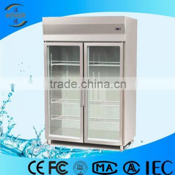 1000L 2 doors stainless steel commercial electric kitchenware showcase