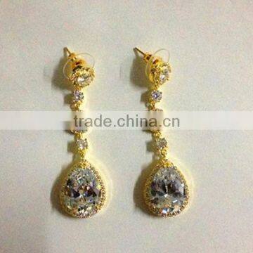 High quality 18K gold plating cubic zirconia bridal earrings