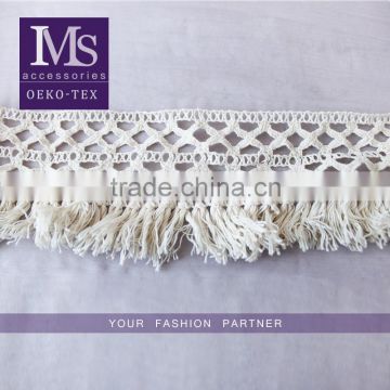 High quality 8cm width off-white crochet cotton fringe trim for garment