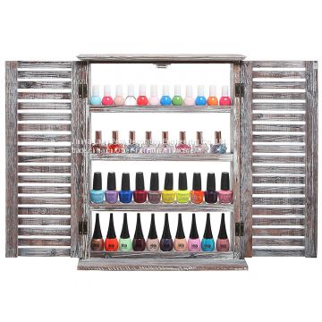 MyGift? Brown Wood Window & Shutter Design Nail Polish Rack for Wall / Salon Display Stand with 4 Shelves