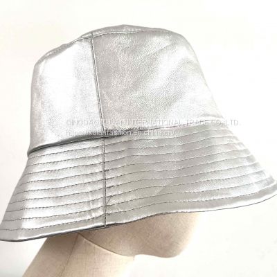 Women\'s GENUINE SHEEPSKIN leather quilting bucket hats