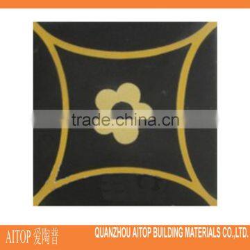 Black yellow flowers floor tiles carpet design 200x200mm square old fashion for balcony floor cement panel concrete floor veneer