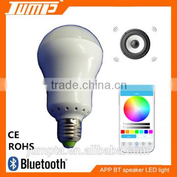 ShenZhen factory E27 11W RGBW color changing bluetooth APP speaker led light