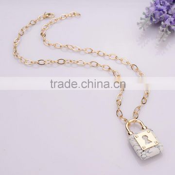 Marble Stone Lock Pendent Necklace