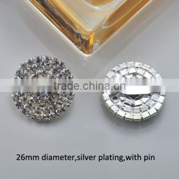 (M0514) 26mm rhinestone metal brooch,with pin at back,clear crystals ,stuning products,three line