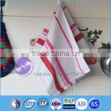 100% cotton plain white red stripe printed kitchen tea towel