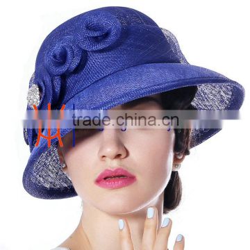 Elegant Blue Sinamay Bucket Hat For Ladies Church And Wedding