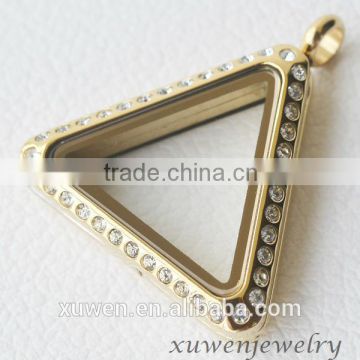 AAA crystal trianlge stainless steel keepsake locket pendants