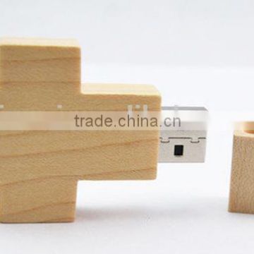 Wooden cross shape separated usb