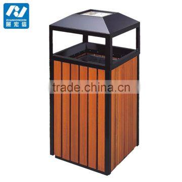 Wooden and steel outdoor trash can