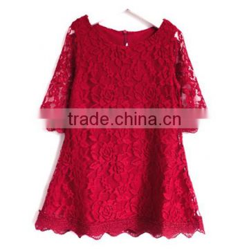 New Fashion Korean Children Clothing Beautiful Red Girls Lace Dress Princess Mini Dresses Kid Baby Clothes