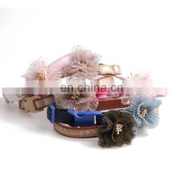 Hot Sale PU Flower Ribbon Buckle Dog Collar