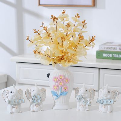 Simple European Animal Elephant Decor Gild White Ceramic Vase For Dining Room