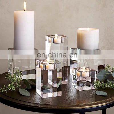 Crystal Candlestick High Transparency Candle Holders Heavy Solid Square Tealight Holder
