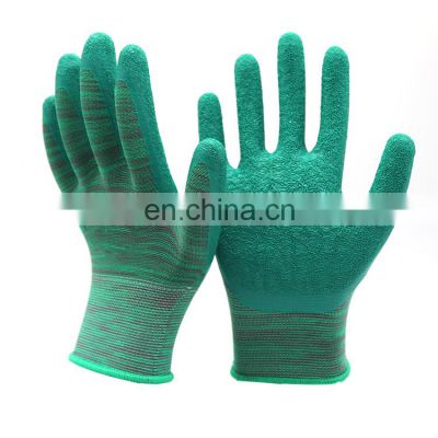 Working gloves poly cotton liner green latex rugged safety gloves
