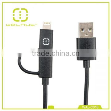 New Items Walnut 2in1 8pin to micro usb cables MFI certified cable for iPhone6