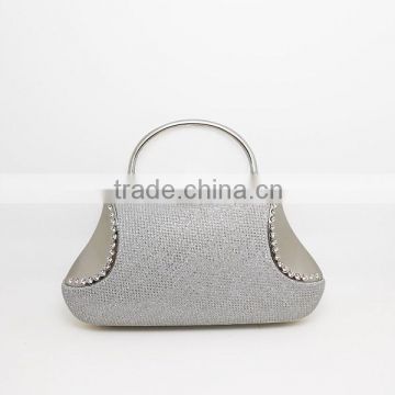 New Design Silver Glitter Clutch Handbag with Top Handle