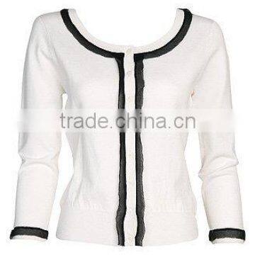 ladies fashion cardigan sweater with trims on front