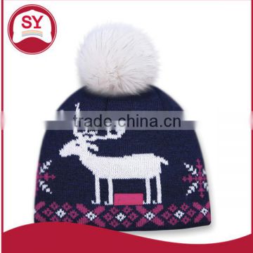 Knit deer pattern winter hat for Christmas