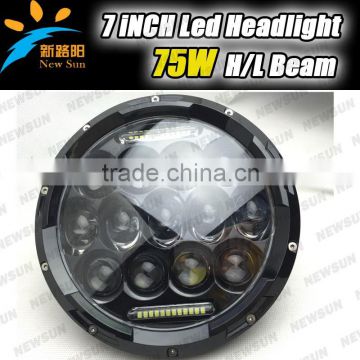 7'' 75W High Low Beam Driving Light DRL Front Light 7inch LED Headlight for Jeep Wrangler