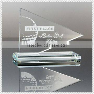 Triangle Printing Glass Sailboat Awards For Business Victory Gifts