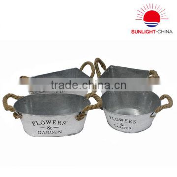 W019 square galvanized flower pot metal flower planter with handle
