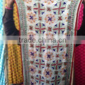 Narrow Stole white hand embroidered PHULKARI GEORGETTE DUPATTA SHAWL stole