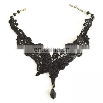 Gothic Black Lace Tassel Chain Chocker Necklace