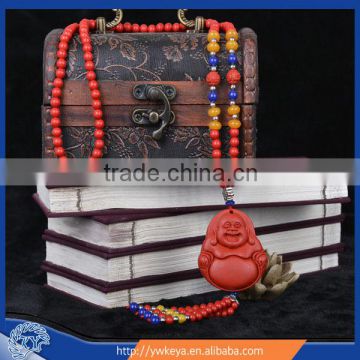 Red cinnabar laughing Buddha pendant tassel necklace 8 styles