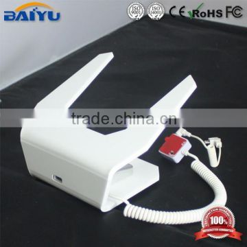 anti-theft alarm sensor and charging white tablet stand with cable protector