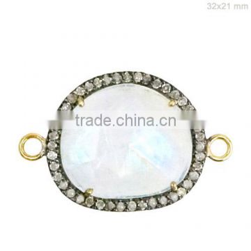 Rainbow Moonstone connector14 k gold pave diamond Jewelry Finding Jewelry Connectors Gemstone Connectors Wholesaler