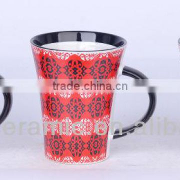 Wholesale stoneware coffee mug with black rim and handle