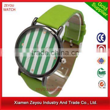 R0718 (*^__^*) Popular promotional focus quartz watch , PU band stripe dial focus quartz watch