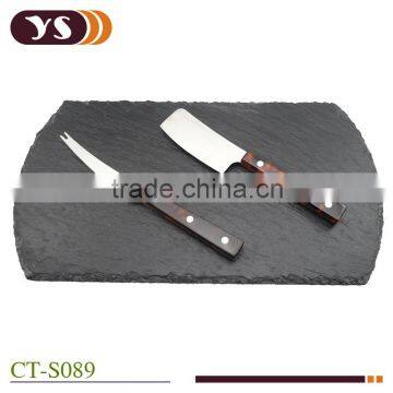 2pcs resin handle cheese knife and fork with nature slate set